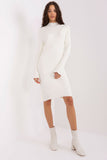 Casual Long Sleeve Ribbed Midi Dress with Stand-Up Collar