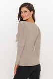 Elegant Fitted Women's Blouse with V-Neck and Buff Sleeves