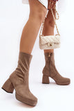Eco-Suede Ankle Boots with Block Heel and Platform