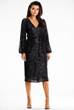 Sequin Envelope Dress with Side Ties and Matching Belt