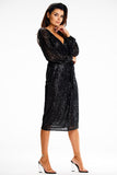 Sequin Envelope Dress with Side Ties and Matching Belt