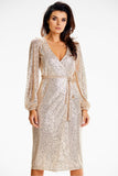 Sequin Envelope Dress with Ties and Additional Belt