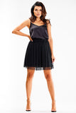 Shiny Mesh Mini Skirt with Elastic Waistband