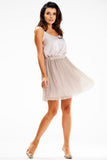 Shiny Mesh Mini Skirt with Elastic Waistband