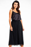 Shimmering Mesh Midi Skirt with Elastic Waistband