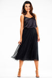 Shimmering Mesh Midi Skirt with Elastic Waistband