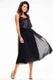 Shimmering Mesh Midi Skirt with Elastic Waistband