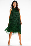 Lightweight Midi Dress with Decorative Collar & Belt