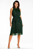 Lightweight Midi Dress with Decorative Collar & Belt
