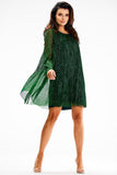 Elegant Mesh Dress with Satin Lining and Flowing Sleeves