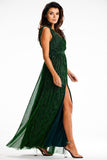 Elegant Maxi Dress with Flared Bottom and Front Slit