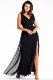 Elegant Maxi Dress with Flared Bottom and Front Slit