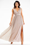 Elegant Maxi Dress with Flared Bottom and Front Slit