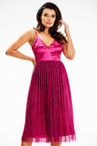 Elegant Strapless Satin Midi Dress with Flared Mesh Skirt