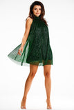 Airy Stand-Up Collar Mesh Dress with Satin Lining