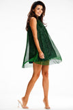Airy Stand-Up Collar Mesh Dress with Satin Lining