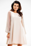 Elegant Classic-Modern Dress with Mesh Sleeves