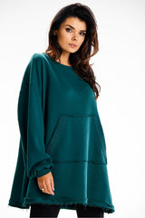 Cozy Loose-Fit Sweatshirt with Front Pocket for Effortless Style - green / one-size-fits-all