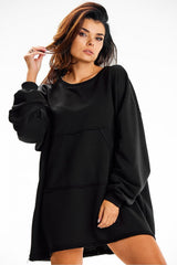 Oversize Sweatshirt with Front Pocket and Soft Comfort - black / one-size-fits-all