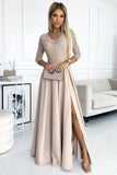 Elegant Lace Maxi Dress with Slit and Beautiful Neckline