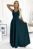 Elegant Long Green Dress with Back Zipper Closure