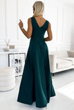 Elegant Long Green Dress with Back Zipper Closure