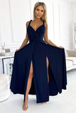 Elegant Navy Blue Maxi Dress with Versatile Ties