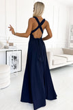 Elegant Navy Blue Maxi Dress with Versatile Ties