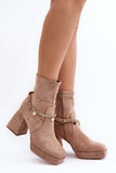Elegant Eco-Suede Women's Boots with Block Heel & Chain Detail
