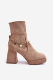 Elegant Eco-Suede Women's Boots with Block Heel & Chain Detail