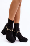 Elegant Eco-Suede Women's Boots with Block Heel & Chain Detail