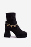 Elegant Eco-Suede Women's Boots with Block Heel & Chain Detail