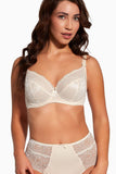 Beige Lace Bra with Tulip Neckline and Side Support