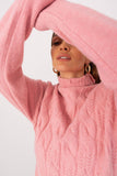 Elegant Turtleneck Sweater with Variegated Weave Texture