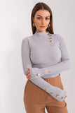 Elegant Ribbed Casual Sweater with Stand-Up Collar