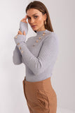 Elegant Ribbed Casual Sweater with Stand-Up Collar
