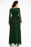 Elegant Maxi Dress with Slit and Glittering Mesh Sleeves