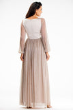 Elegant Maxi Dress with Slit and Glittering Mesh Sleeves