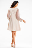 Elegant Classic-Modern Dress with Mesh Sleeves
