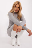 Elegant Ribbed Pencil Dress with Long Sleeves and Neckline