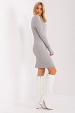 Elegant Ribbed Pencil Dress with Long Sleeves and Neckline