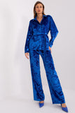 Casual Velour Set with Wide-Leg Pants and Tie Belt