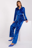 Casual Velour Set with Wide-Leg Pants and Tie Belt