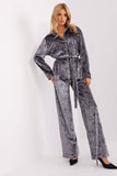 Casual Velour Set with Button-Up Shirt and Wide-Leg Pants