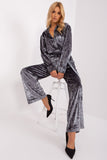 Casual Velour Set with Button-Up Shirt and Wide-Leg Pants