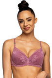 Elegant Lace Push-Up Bra with Floral Motif in Pink