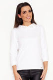 Cotton Blouse with Collar and 3/4 Sleeves, Zip Back