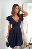 Girlish Flared Dress with Ruffled Sleeves and Lining
