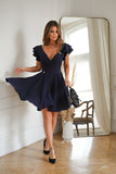 Girlish Flared Dress with Ruffled Sleeves and Lining