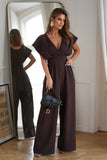 Stylish Flared Sleeve Jumpsuit with Wide Legs and Belt